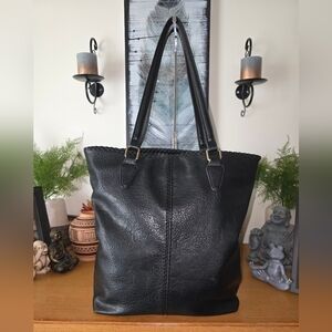 Antik Kraft Caroline Whipstitch Tote. Black Vegan Leather EUC